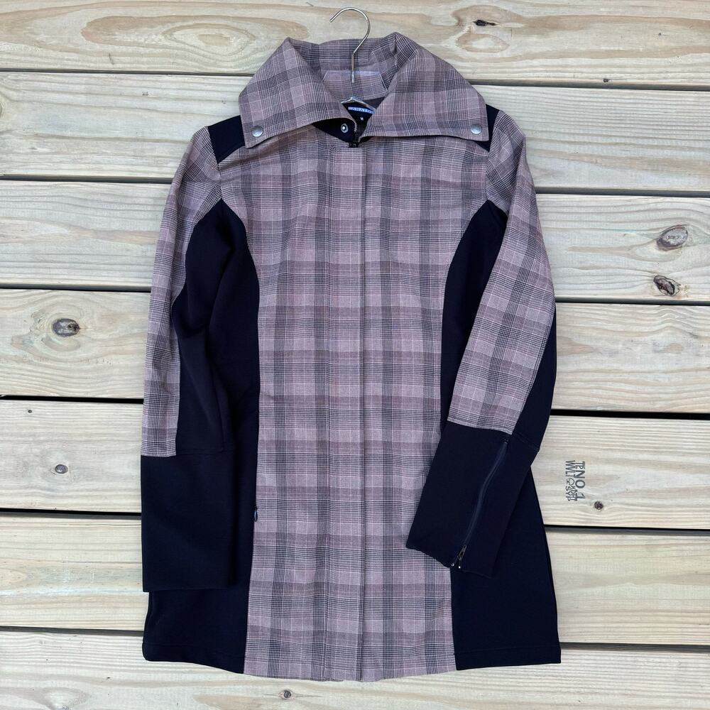 Anatomie Jacket Plaid City Slick Long Travel Medium Tan Black Lightweight Zip - Picture 1 of 7